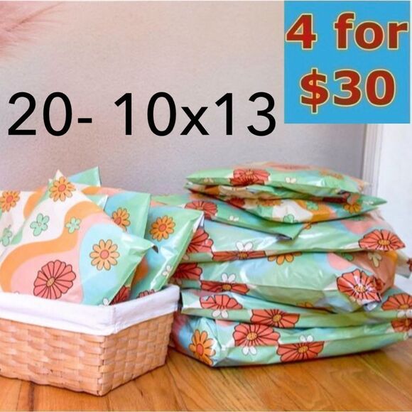 20- 10x13 Retro Hippie Floral Print Poly Mailers - Picture 2 of 5